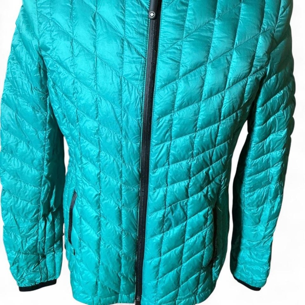 Turquoise Quilted Hooded Puffer Jacket Zip Front Lightweight Casual Outerwear - Picture 2 of 8